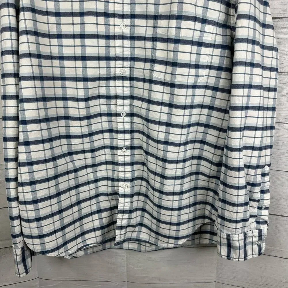 J Crew Mens size XL Plaid Classic Flex Oxford Shirt Long Sleeve Button Down Blue